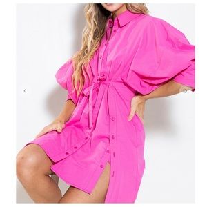 Button Detailed Balloon Sleeve Mini Dress